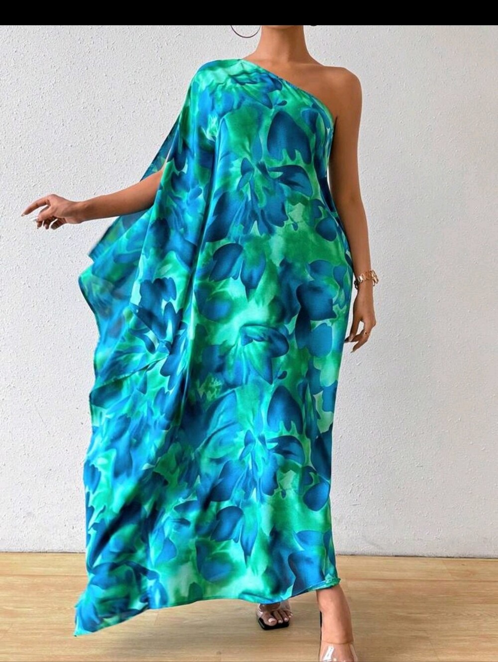 Vivid Blue & Teal Floral Asymmetrical Dress